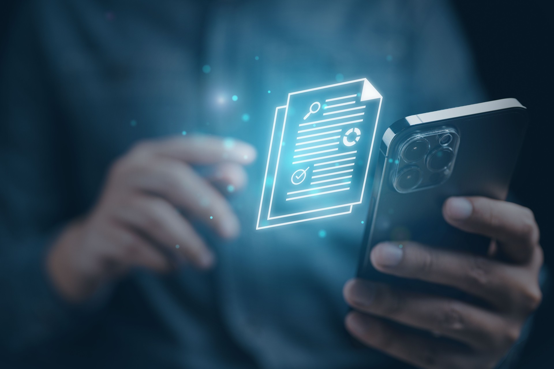 document paper icon showing on smartphone technology virtual screen